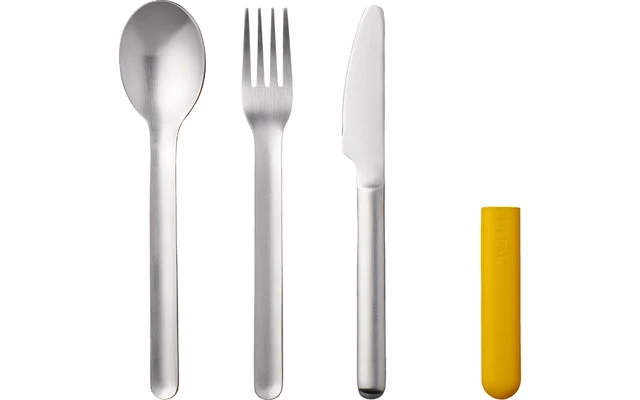 Mepal Bloom Stainless Steel Cutlery Set Incl. Plastic Cover 3 Pcs Pebble Yellow 2 Mepal Bloom Stainless Steel Cutlery Set Incl. Plastic Cover 3 Pcs Pebble Yellow - Image 2